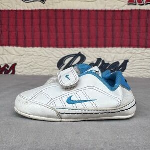 Size‎ 4c - Nike Waffle Crib Shoes Soft Leather Unisex White Blue Infant Baby